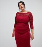 City Goddess Plus Long Sleeve Lace Pencil Dress - Red