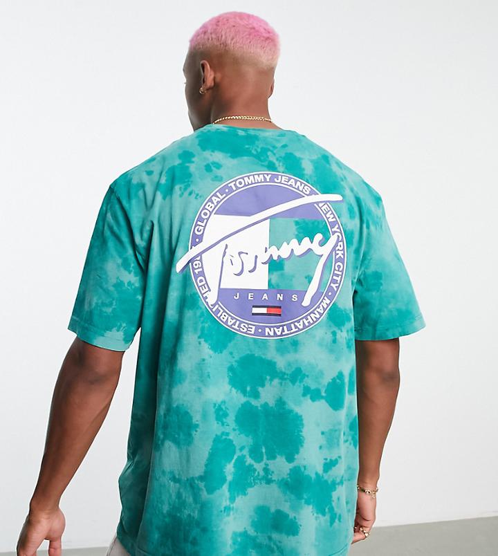 Tommy Jeans X Asos Exclusive Organic Cotton Collegiate Capsule Tie Dye Back Logo Oversized T-shirt In Green