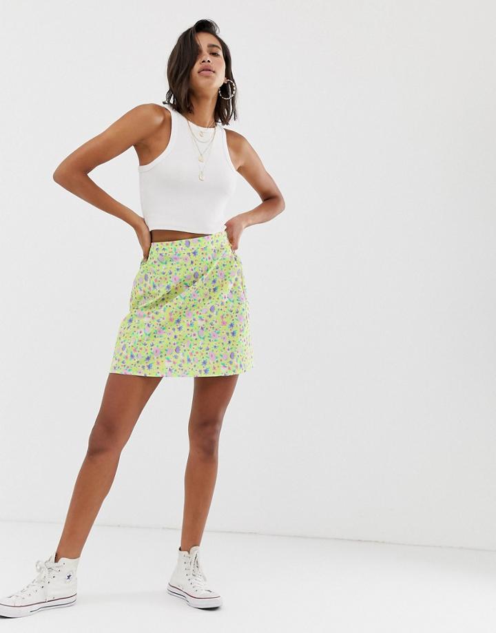 Reclaimed Vintage Inspired Mini Skirt In Ditsy Print - Yellow