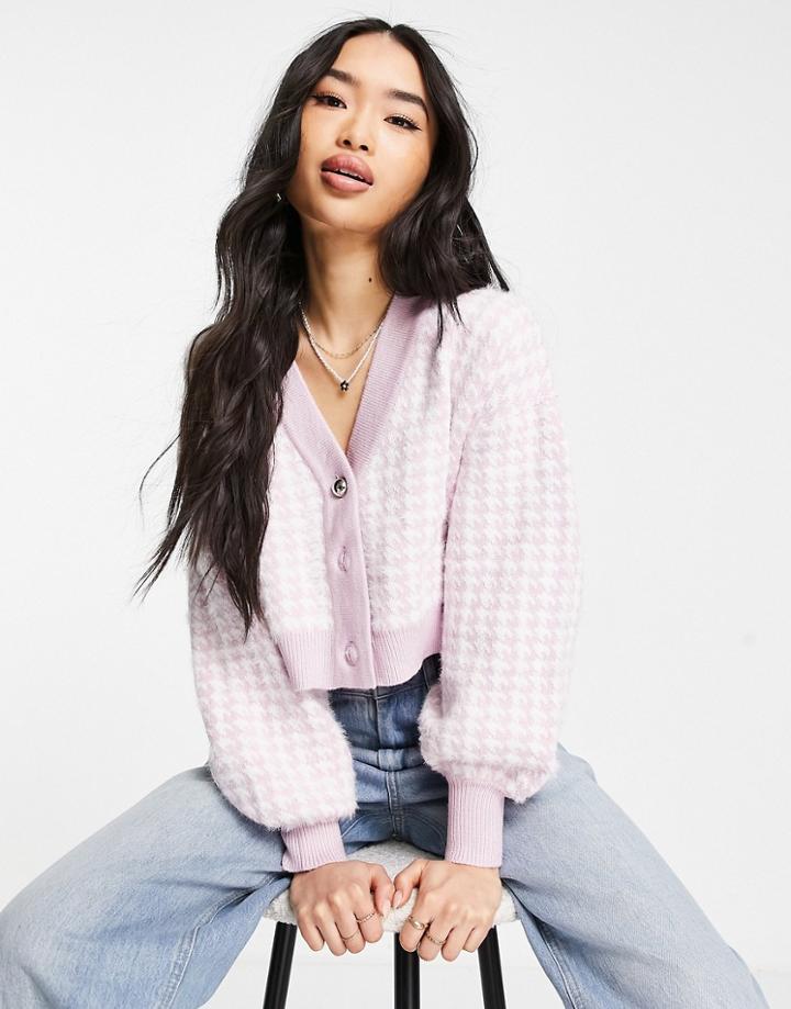 Urban Revivo Check Print Cardigan In Purple