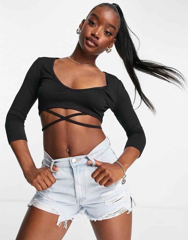 Night Addict Body Strap Long Sleeve Cropped T-shirt In Black