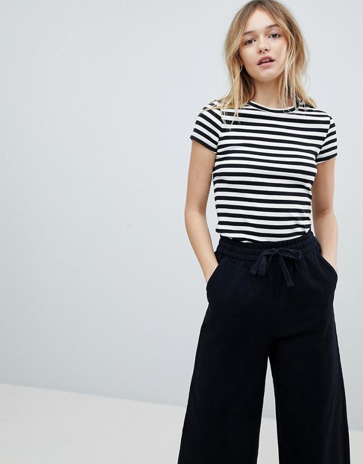 Monki Scoop Neck Stripe T-shirt - Black