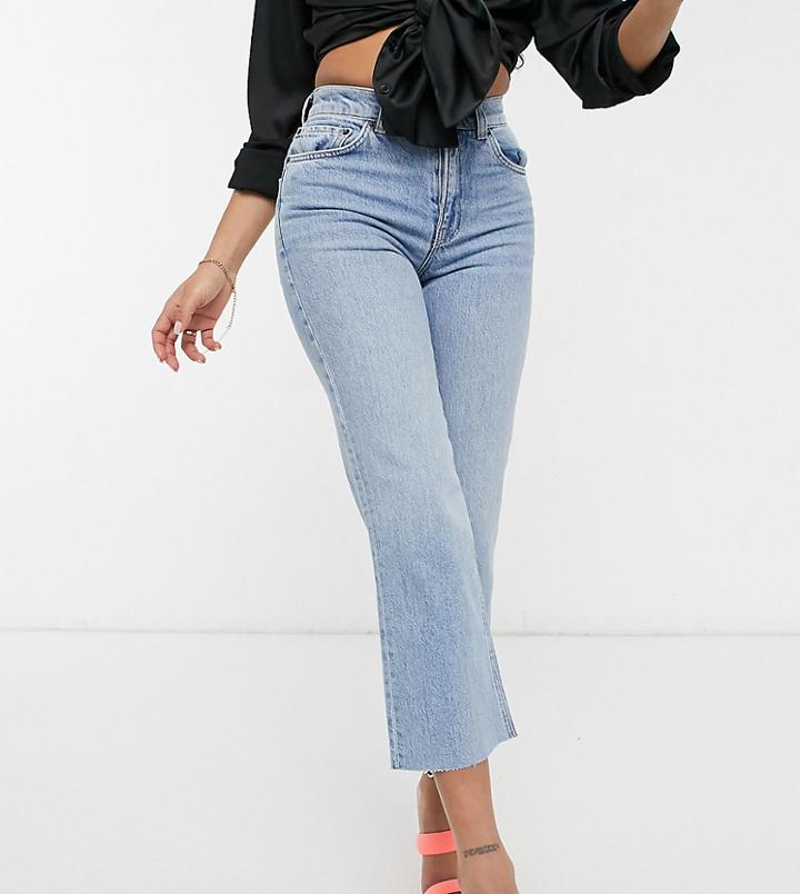 Asos Design Petite High Rise Stretch 'effortless' Crop Kick Flare Jeans In Lightwash-blue