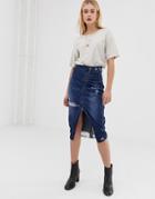 One Teaspoon Midi Skirt With Zip And Rip Detail - Blue