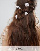 Asos Design Bridal Pack Of 6 Crystal Flower Hair Clips - White