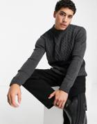 Bolongaro Trevor Levi Patched Cable Mock Neck Sweater-grey