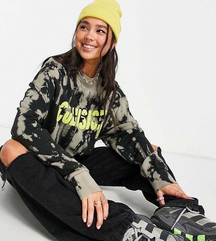 Collusion Bleached Sweatshirt With Graphic In Multi-green