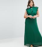 Tfnc Plus Wedding Flutter Sleeve Fitted Maxi Dress In Chiffon - Green