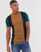 Asos Design Skinny T-shirt With Turtleneck In Vertical Color Block - Multi