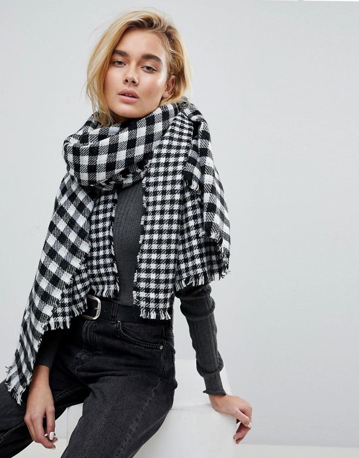 Warehouse Black And White Houndstooth Check Scarf - Black