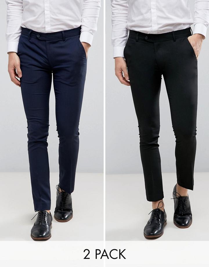 Asos 2 Pack Super Skinny Basic Smart Pants In Navy And Black - Multi