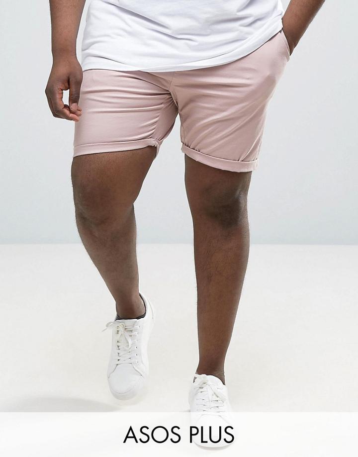 Asos Plus Slim Chino Shorts In Light Pink - Pink