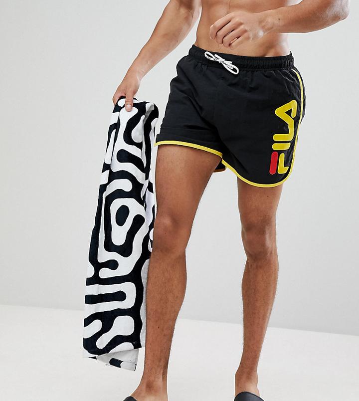 Fila Black Line Runner Swim Shorts With Logo In Black - Black