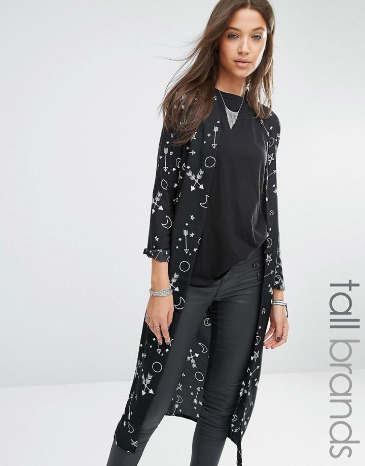 Noisy May Tall Printed Longline Kimono - Black