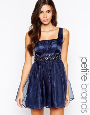 Lipstick Boutique Petite Embellished Organza Sweetheart Prom Dress - Navy