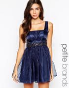 Lipstick Boutique Petite Embellished Organza Sweetheart Prom Dress - Navy
