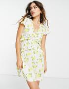 River Island Floral Ruffle Detail Mini Dress In Cream-white