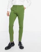 Asos Design Super Skinny Smart Pants In Khaki-green