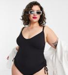 New Look Curve Rouched Side Swimsuit In Black