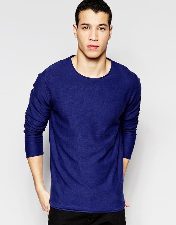 Jack & Jones Knitted Sweater In Crew Neck - Blue Depths