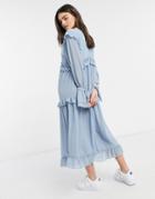 Pretty Lavish Ruffle Smock Dress With Ruffle Detail In Slate Blue-blues