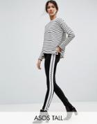 Asos Tall Skinny Pants With Checkerboard Side Stripe - Black