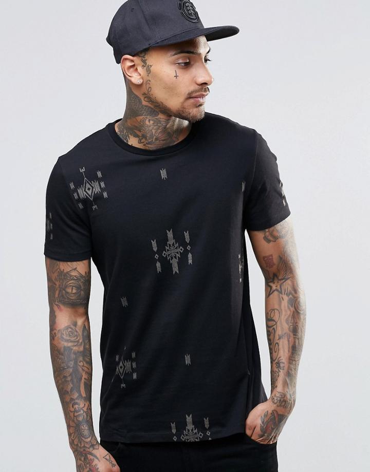 Asos T-shirt With Khaki Geo-tribal Print - Black