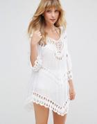 Liquorish Crochet Layer Beach Tunic Dress - White