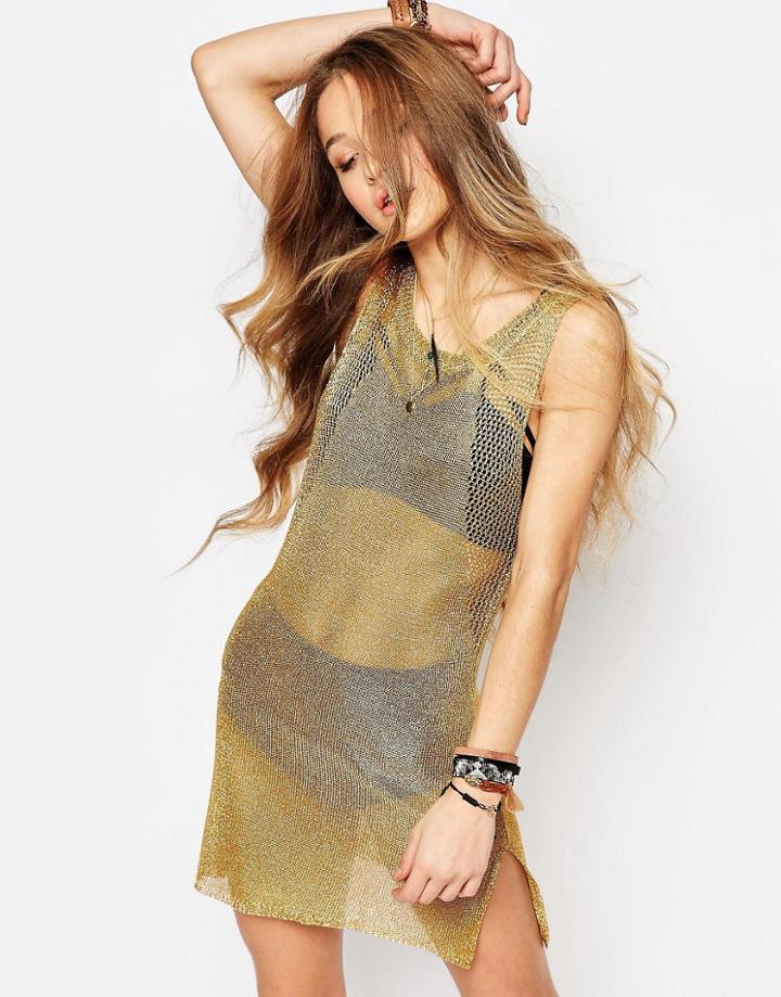 Ebonie N Ivory Festival Metallic Knit Dress - Gold