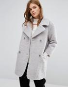 Ymc Fluffy Double Breasted Cocoon Coat - Gray