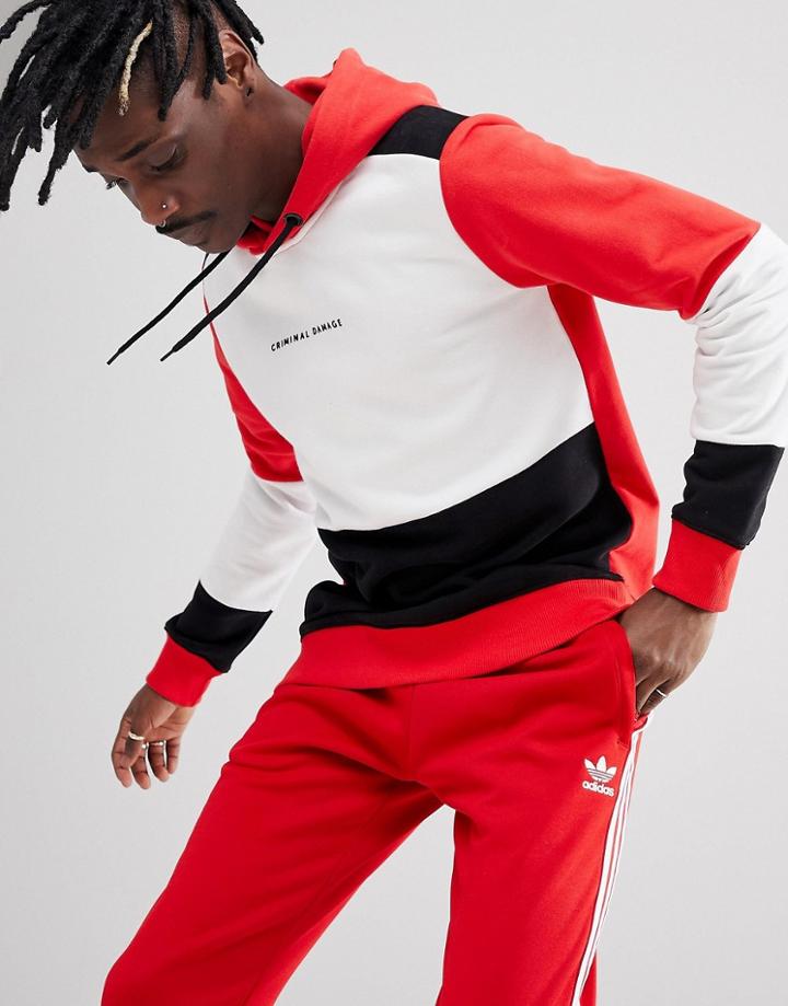 Criminal Damage Retro Paneled Hoodie - Red