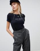New Look Logo Tee With Contrast Stitch - Black