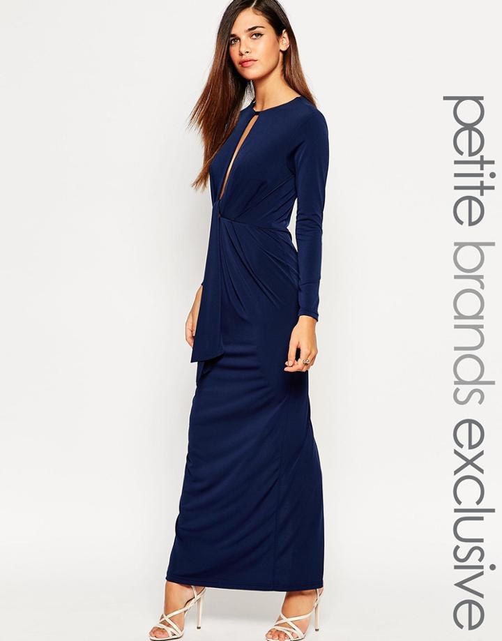 John Zack Petite Long Sleeve Maxi Dress With Keyhole Detail - Midnight Blue