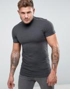 Asos Longline Muscle T-shirt With Zip Neck In Charcoal - Gray