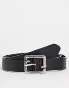 Asos Design Slim Belt In Black Faux Leather Belt With Silver Buckle Interest