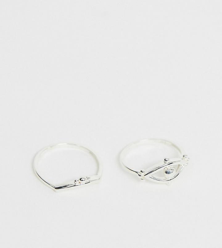 Asos Design Sterling Silver Pack Of 2 Rings In Eye Design
