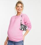 Asos Design Maternity Oversized Crew Neck Sweater In Pink