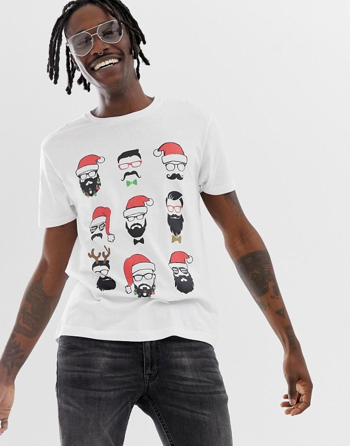 Brave Soul Holidays Beard T-shirt - White