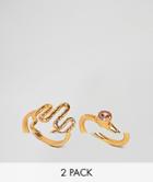 Asos Design Pack Of 2 Cactus And Stone Rings - Gold
