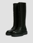 Pull & Bear Knee High Lace Up Flat Boots In Black