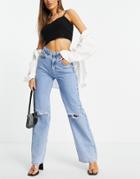 Na-kd Soft Rigid Wide Leg Destroyed Jeans In Light Blue