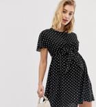 Asos Design Maternity Nursing Mini Wrap Dress In Mono Polka Dot-multi