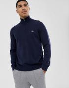 Lacoste Half Zip Cotton Knit Sweater In Navy