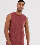 Asos Design Tall Relaxed Sleeveless T-shirt With Extreme Dropped Armhole In Linen Mix In Burgundy - Red
