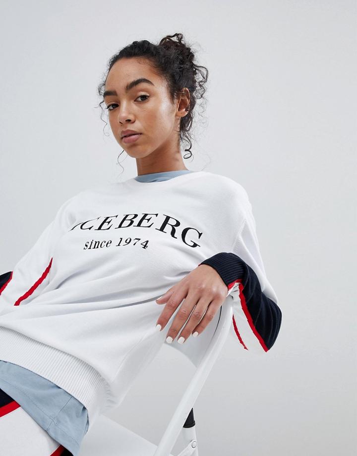 Iceberg Sleeve Panel Logo Sweater - White