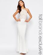 Jarlo Tall Lace Halter Maxi Dress - White