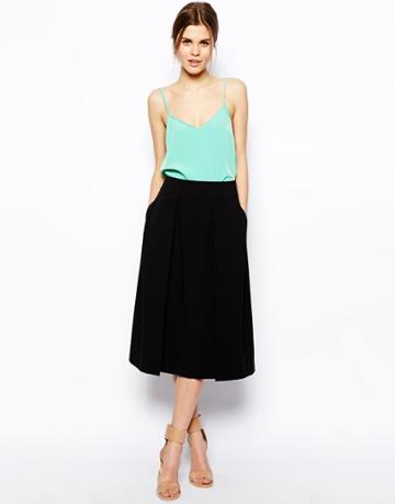 Asos Midi Skirt With Box Pleat Splits