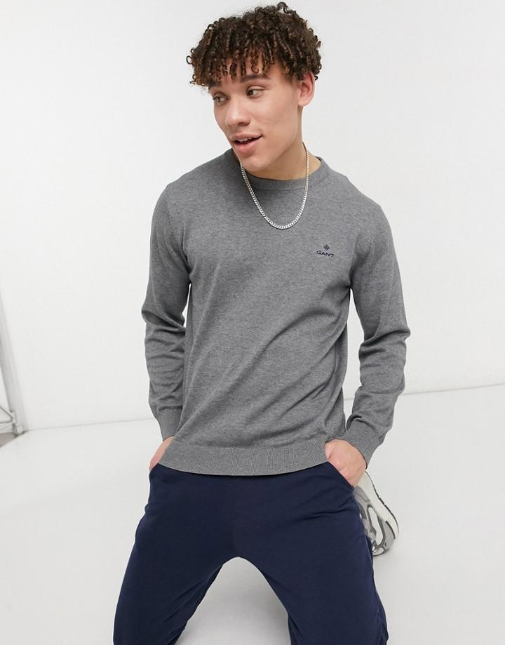 Gant Icon Logo Classic Cotton Knit Sweater In Dark Gray Heather-grey