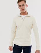 Selected Homme Sweatshirt With 1/4 Zip Neck - Cream