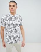Burton Menswear Polo Shirt In Palm & Floral Print - White